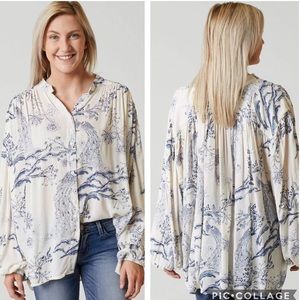 EUC Free People Metallic Blooms Printed Blouse